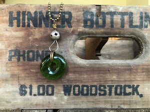 Upcycled Heineken Beer Bottle Pendant Necklace with vintage tin connector.