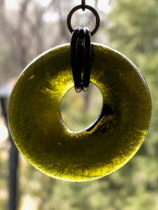 Upcycled Olive Green Wine Bottle Pendant Necklace with a Stone Bead