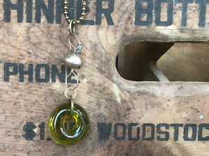 Upcycled Wine Bottle Ring with Vintage Tin Connector